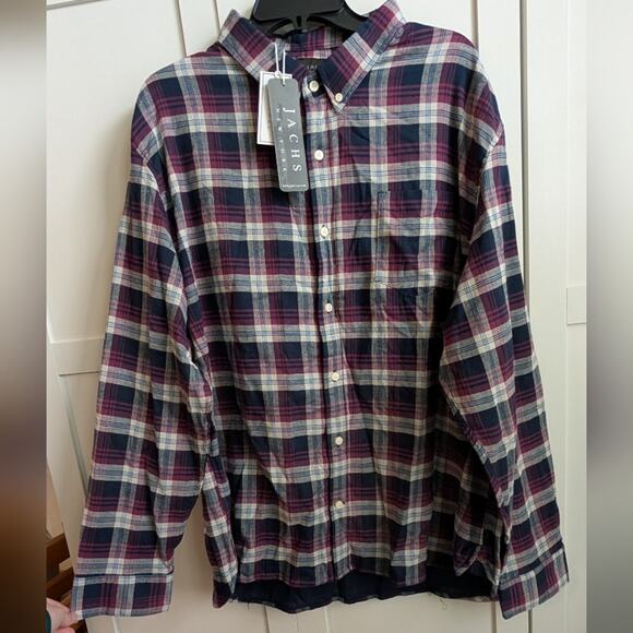 NWT Jachs New York Purple Plaid Button Down Double Layer Shirt 2XL - Picture 1 of 6